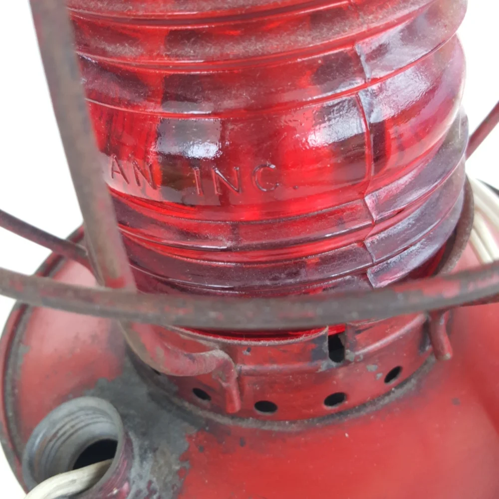 Lantern Railroad Red Electric Vintage Metal Handlan St. Louis Patio Deck